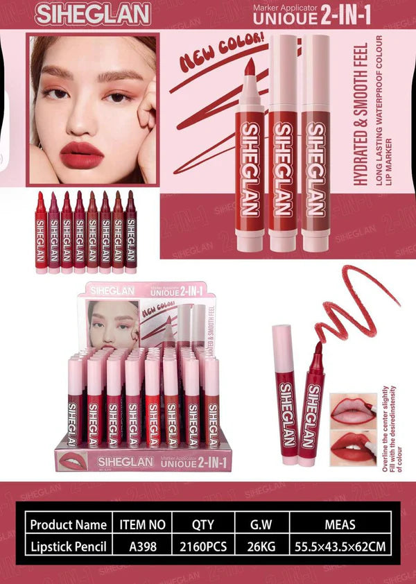 SIHEGLAN 2-in-1 Unique Lip Marker & Lipstick Pencil – Long Lasting & Waterproof