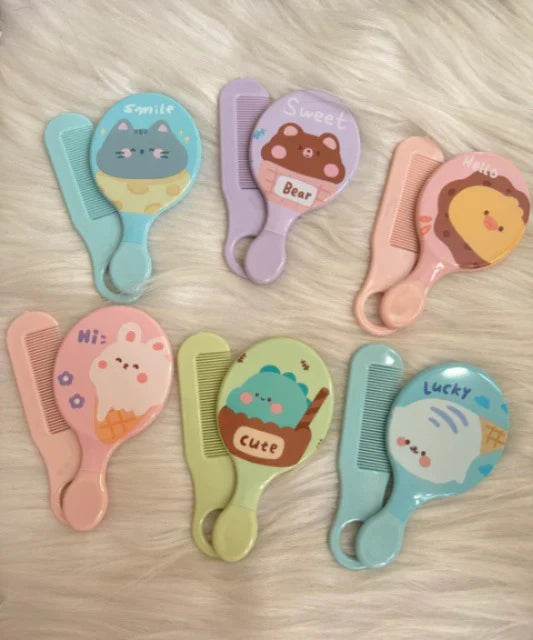 Kawaii Pocket Mirror with Comb – Travel Friendly Makeup Essential (Random)