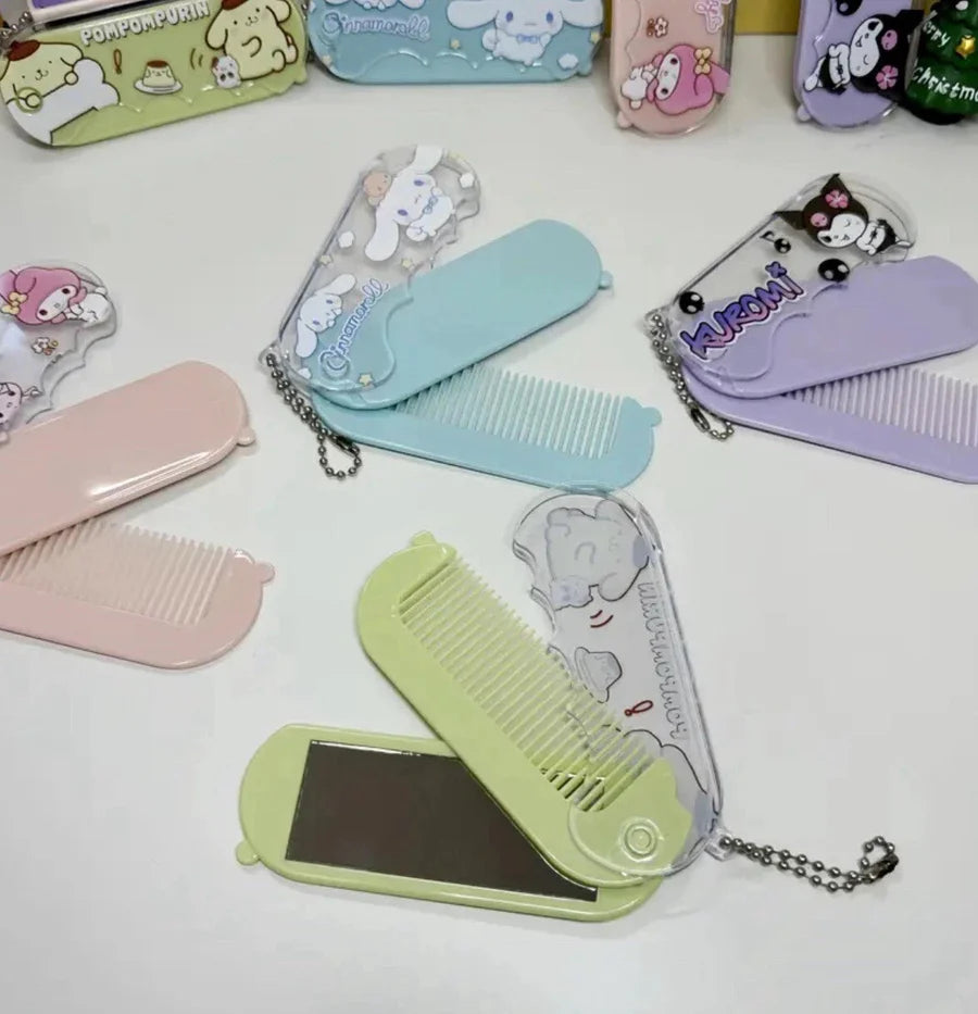 Kawaii Sanrio MIni Portable Folding Mirror Comb (Random)
