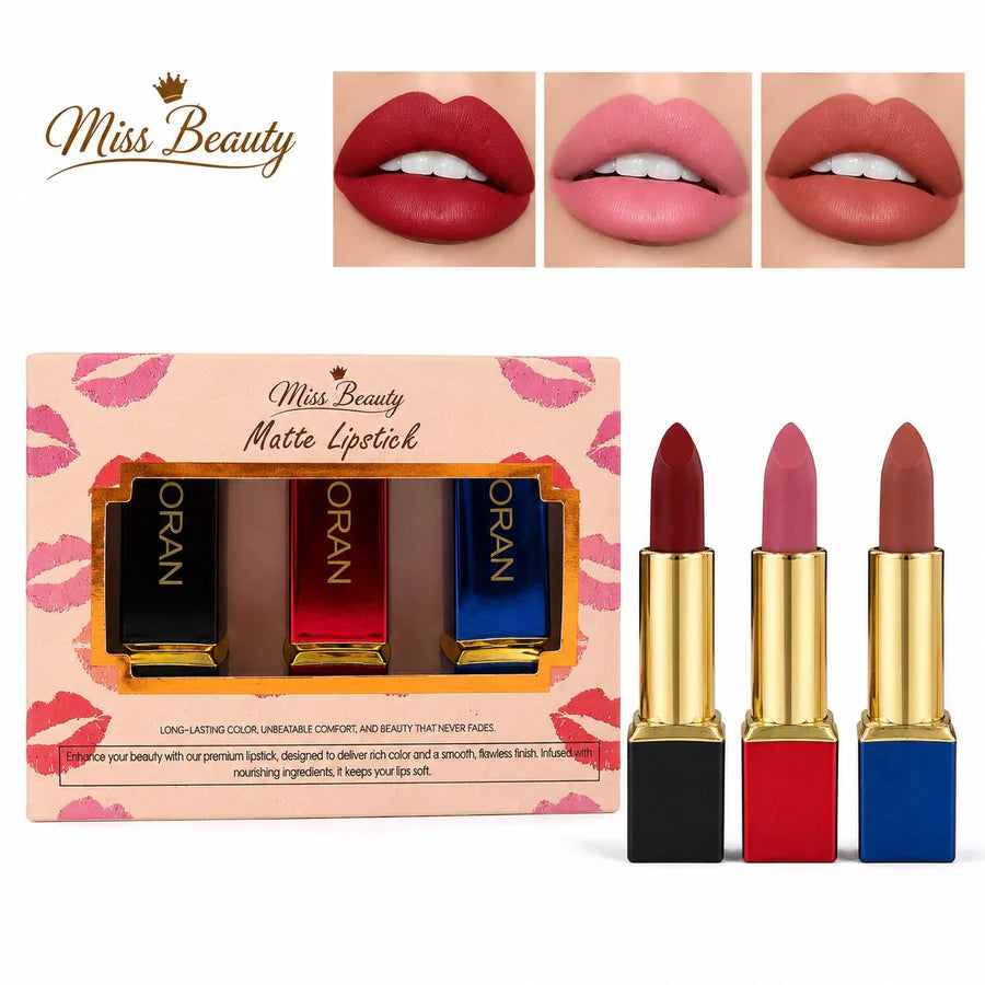 Miss Beauty Matte Lipstick Pack of 3 – Long‑Lasting, Bold Color