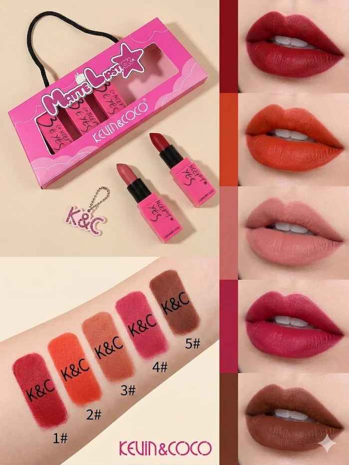Kevin & Coco Matte Lipstick Pack of 5 – Long‑Lasting Bold Shades