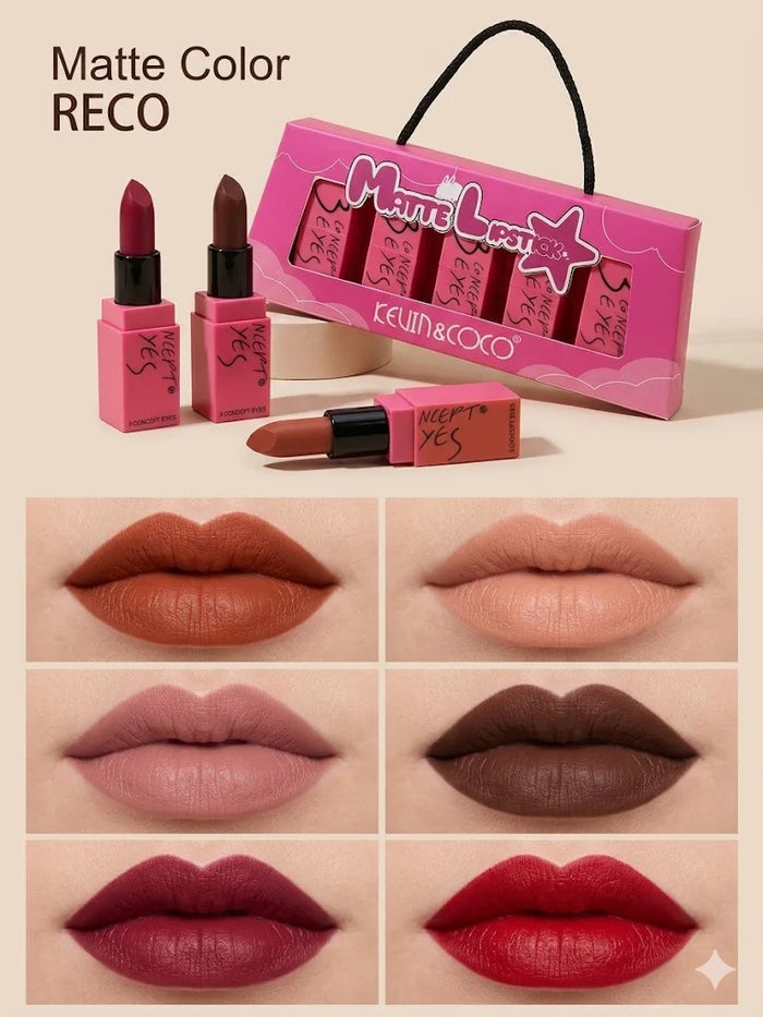 Kevin & Coco Matte Lipstick Pack of 5 – Long‑Lasting Bold Shades