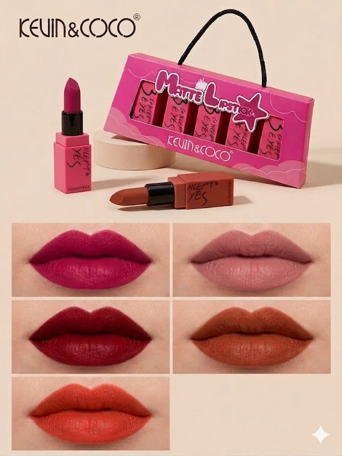 Kevin & Coco Matte Lipstick Pack of 5 – Long‑Lasting Bold Shades