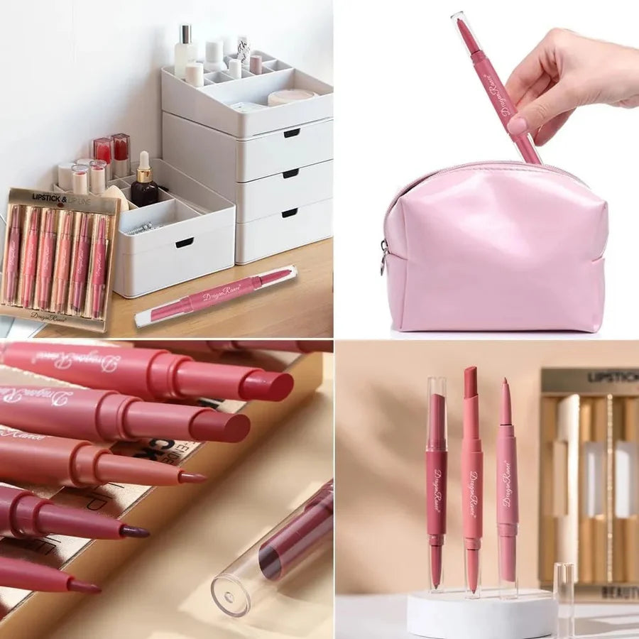 Dragon Ranee 6pcs 2‑in‑1 Matte Lipstick & Lipliner Set