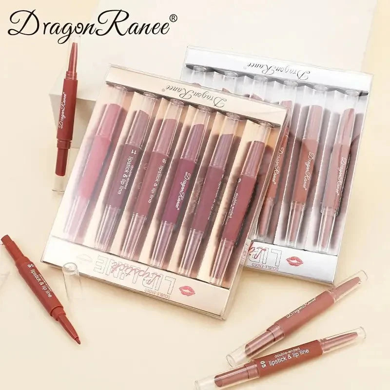 Dragon Ranee 6pcs 2‑in‑1 Matte Lipstick & Lipliner Set