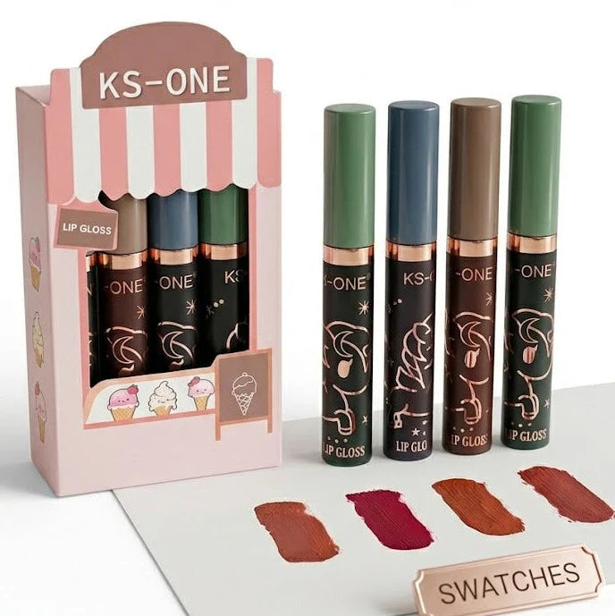 KS~ONE 4pcs Lip Gloss Set – Hydrating Shine Collection