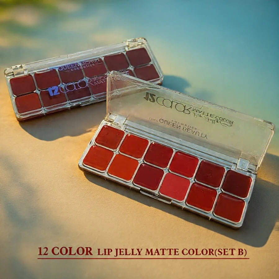 **Love Queen Beauty 12 Color Lip Jelly Matte Lipstick Palette**
