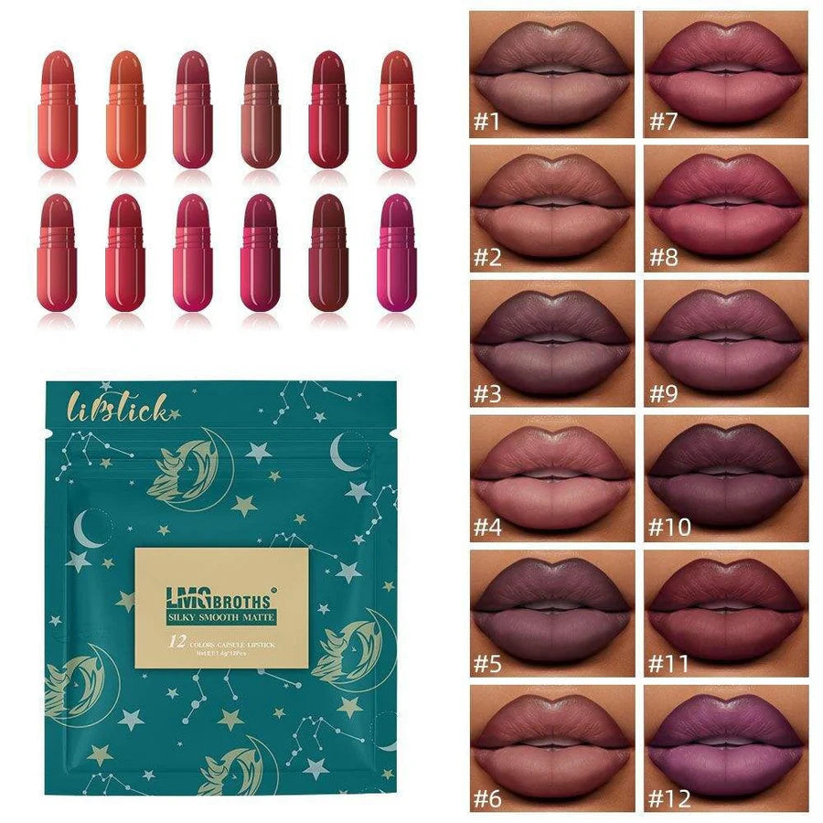 **LMG Brothers 12 Color Capsule Matte Lipstick Set**