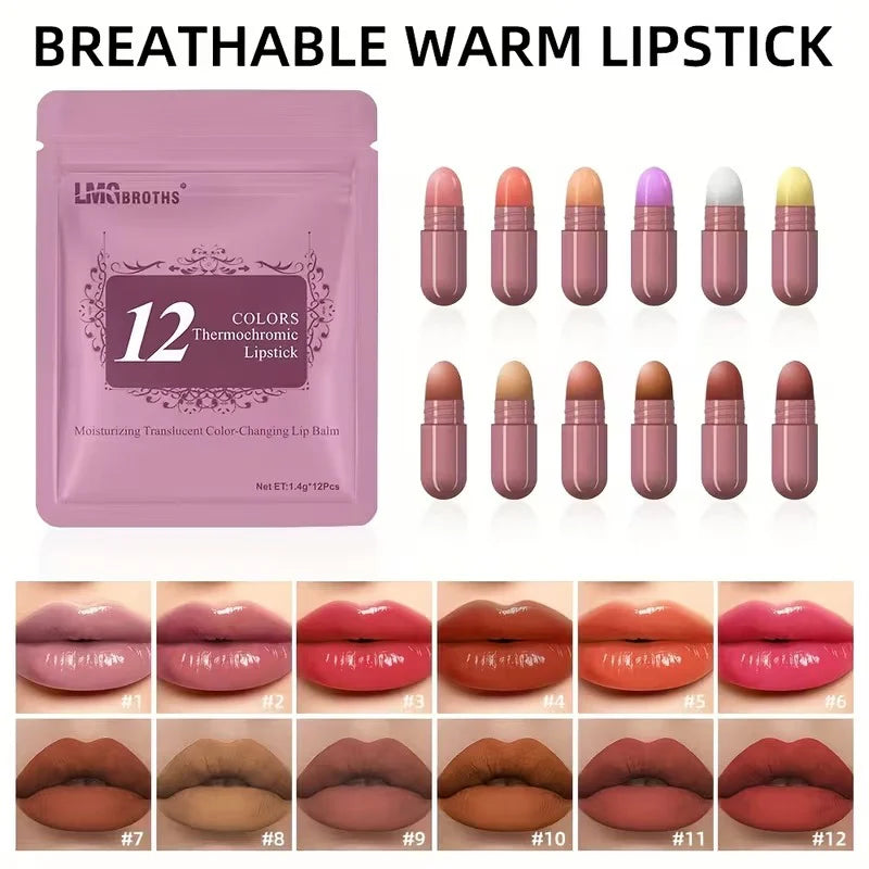 **LMG Brothers 12 Color Changing Thermochromic Lipstick Set**