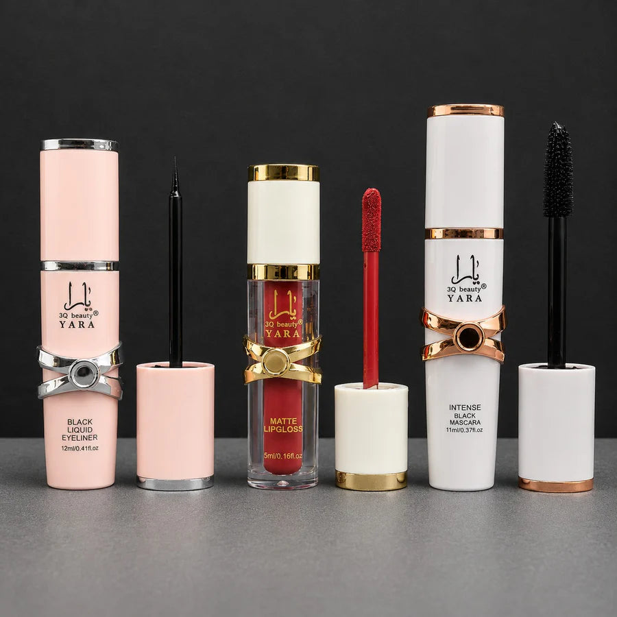 **Yara 3Q Beauty 3PCS Mascara, Eyeliner & Matte Lip Gloss Set**