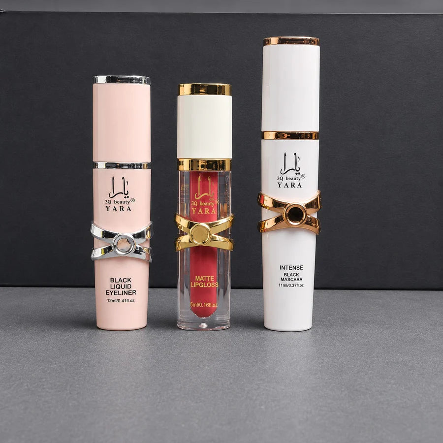 **Yara 3Q Beauty 3PCS Mascara, Eyeliner & Matte Lip Gloss Set**