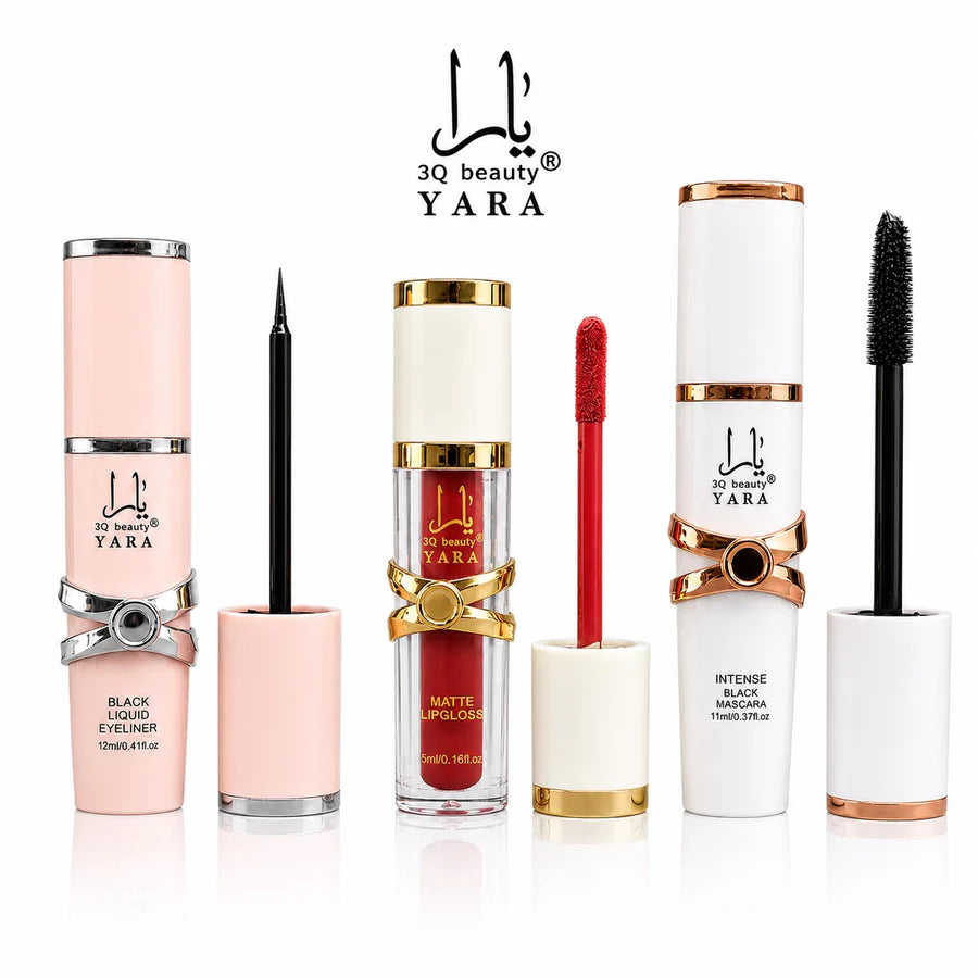 **Yara 3Q Beauty 3PCS Mascara, Eyeliner & Matte Lip Gloss Set**