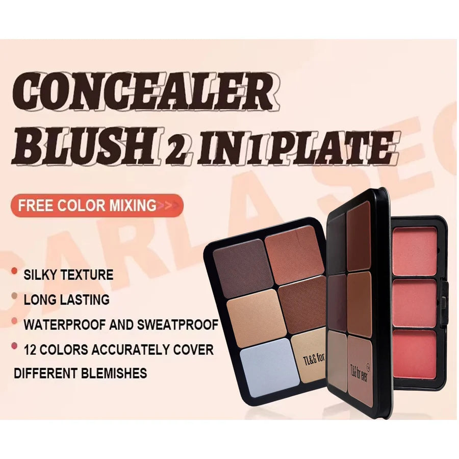 12 Color Powder Blush & Contour Palette | Matte Face Makeup Kit