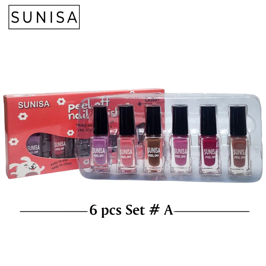 SUNISA Peel Off Nail Polish Set – 6 pcs Set | Water-Based, Non-Toxic, Kid-Friendly Gift Box