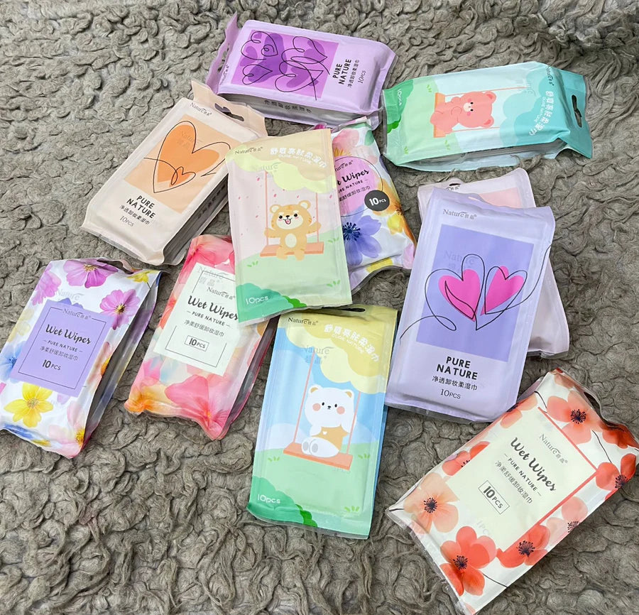 Pure Natural Wet Wipes 10 Pieces Travel Pack