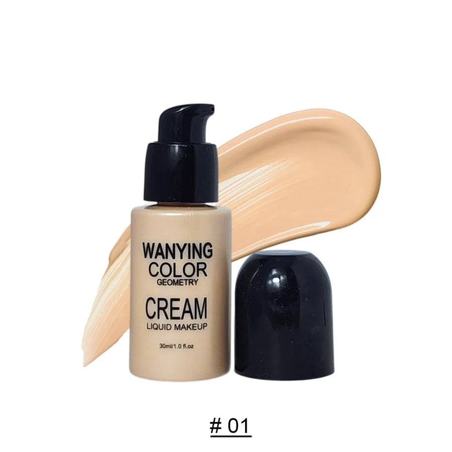 WANYING Color Geometry Cream Liquid Foundation – 30ml (Long-Wear & Smooth Finish)