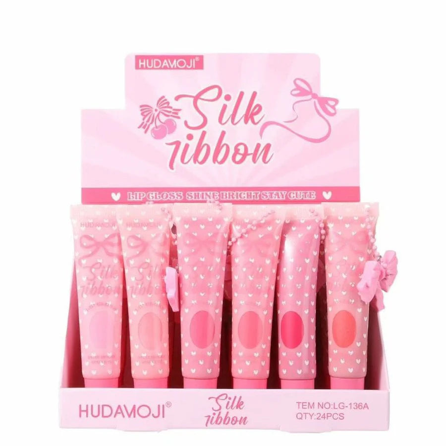 Hudamoji Silk Ribbon "Pretty in Pink" Bow-Charm Lip Gloss