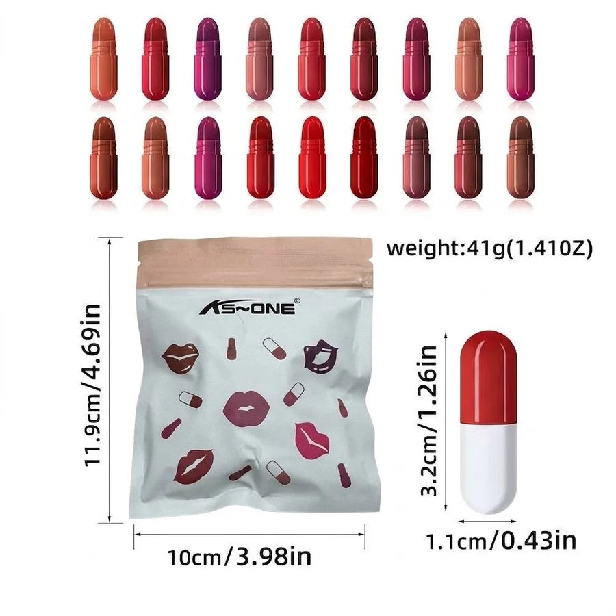 LMG BROTHS 18-Color Capsule Lipstick Set – Silky Smooth Matte Finish Mini Lipstick Pods (Travel Size & Portable)