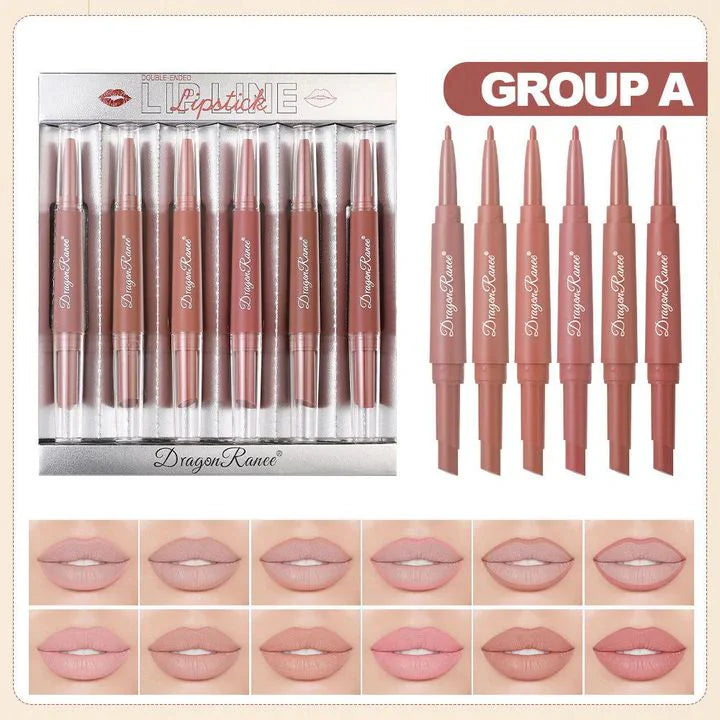 Dragon Ranee 6pcs 2‑in‑1 Matte Lipstick & Lipliner Set