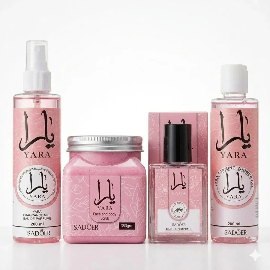 Yara Pack of 04 Luxury Body Care & Fragrance Set – Shower Gel, Perfume, Body Scrub & Mist