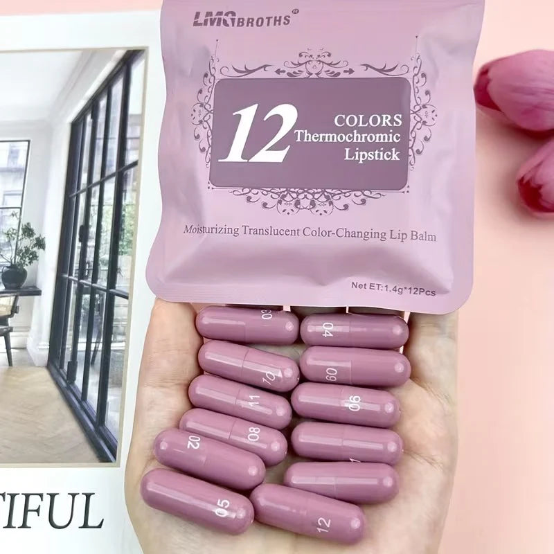 **LMG Brothers 12 Color Changing Thermochromic Lipstick Set**