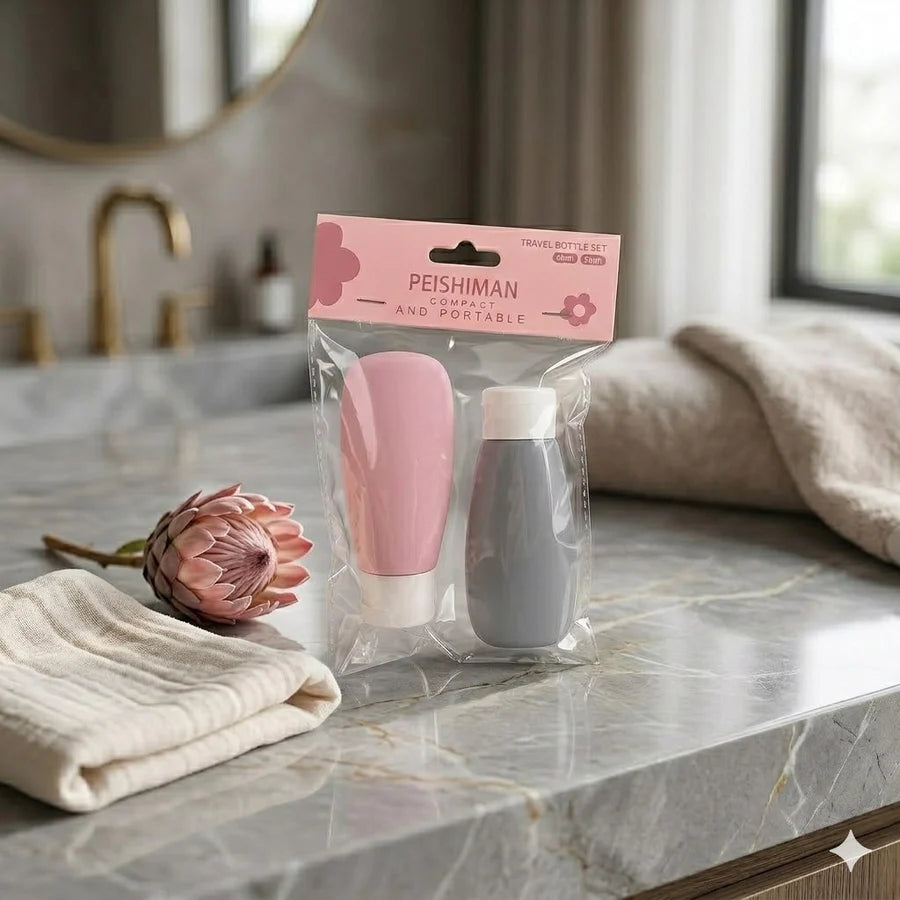 2pcs Silicone Travel Bottles Leakproof Refillable Shampoo Lotion Container Portable Squeeze Cosmetic Toiletry Bottle Set