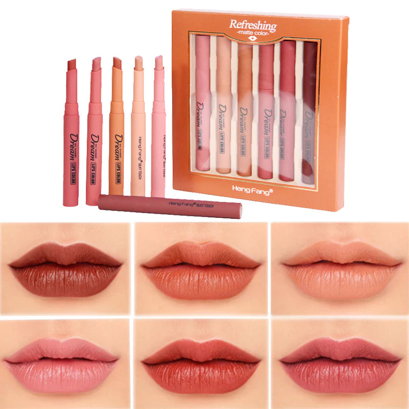 **HENG FANG Waterproof Matte Lipstick Set (6PCS)**