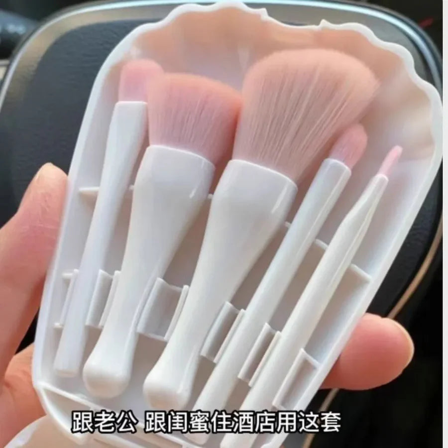 **JulyStar 5PCS Makeup Brush Set with Shell Mirror (White)**