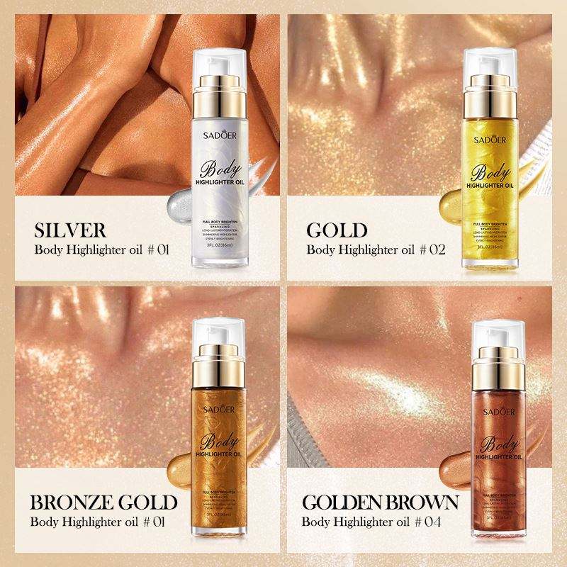 SADOER Body Highlighting Oil Whitening Brightening Moisturizing Rejuvenating Body Lotion Long Lasting Shimmer Glitter Glow Body Oil