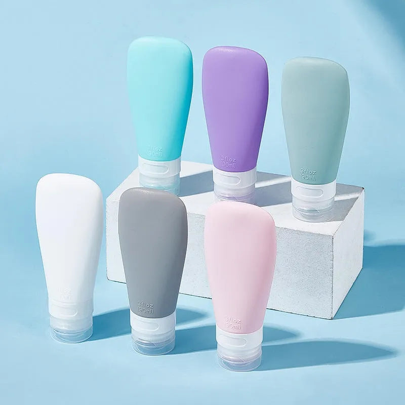 2pcs Silicone Travel Bottles Leakproof Refillable Shampoo Lotion Container Portable Squeeze Cosmetic Toiletry Bottle Set