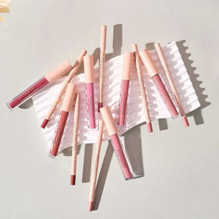 Hudamoji Ultra Matte Finish Lip Gloss And Lip Liner Lip Contour Set