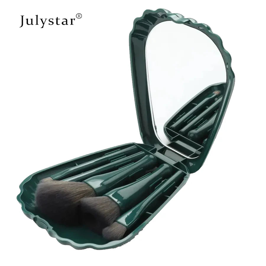 **JulyStar 5PCS Makeup Brush Set with Shell Mirror**
