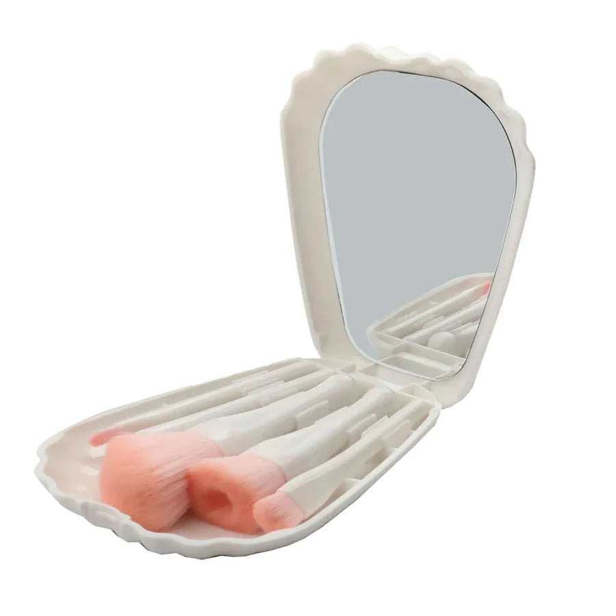 **JulyStar 5PCS Makeup Brush Set with Shell Mirror (White)**