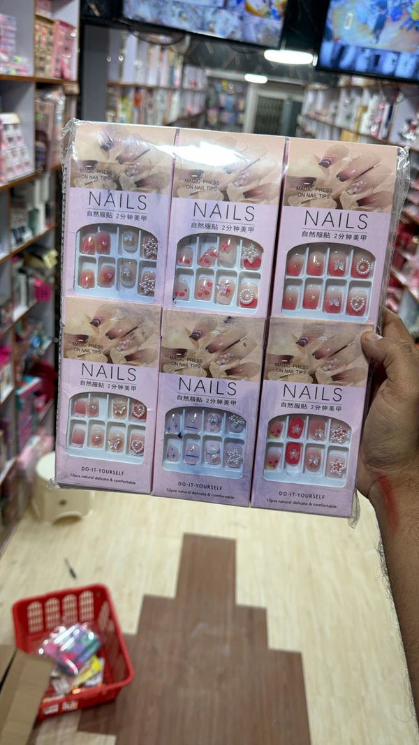New DIY Press-On Nail Art Kit - Assorted 3D Designs & Patterns 1box*12pcs