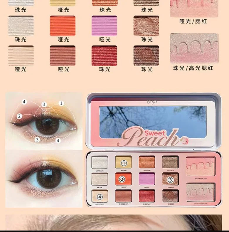 **Biya 12 Colors Sweet Peach Eyeshadow Palette**