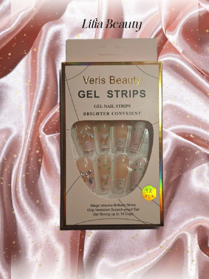 Veris Beauty Luxury Semi-Cured Gel Nail Strips - 3D Rhinestone & Gem Designs 1box*12pcs