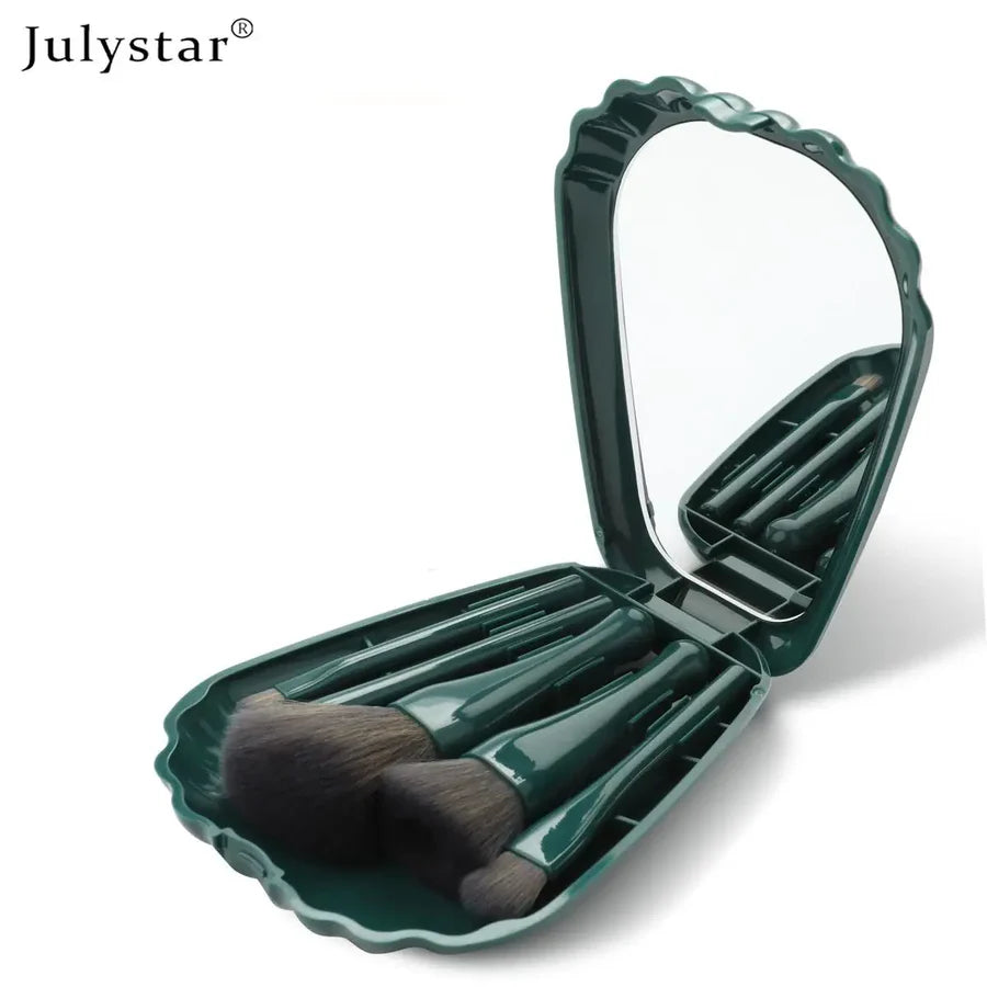 **JulyStar 5PCS Makeup Brush Set with Shell Mirror**