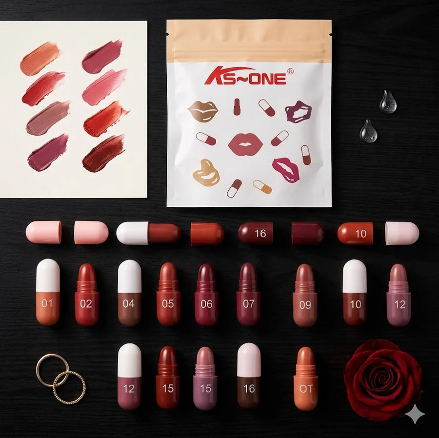 KS-One 18-Color Capsule Lipstick Set – Silky Smooth Matte Finish Mini Lipstick Pods (Travel Size & Portable)