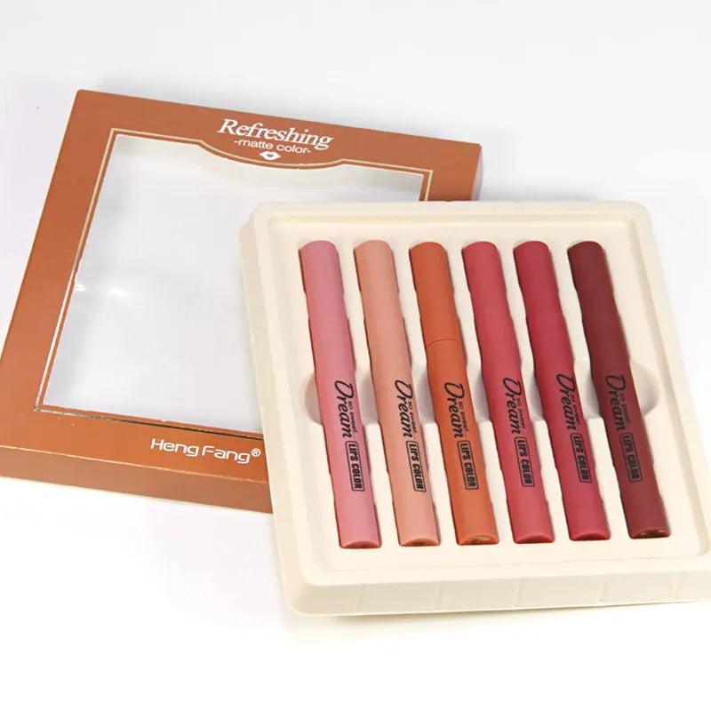 **HENG FANG Waterproof Matte Lipstick Set (6PCS)**