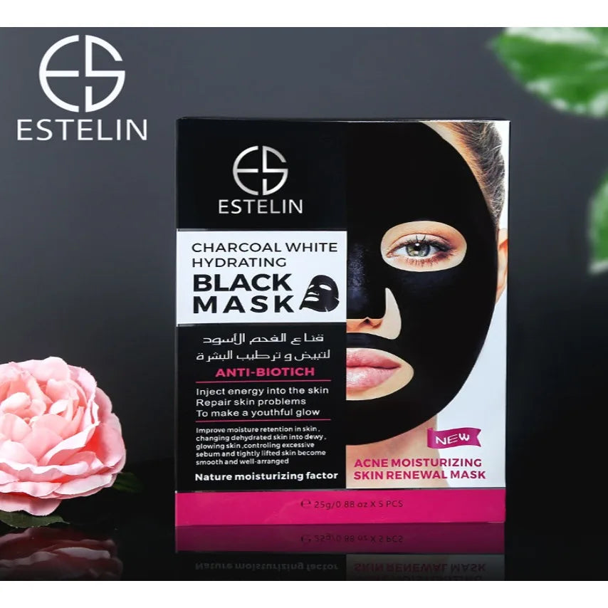 ESTELIN Charcoal White Hydrating Black Mask ES0017 25g*5pcs