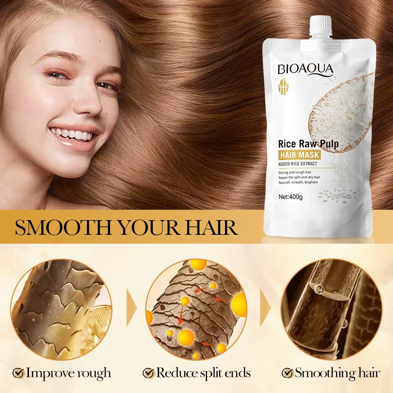 BIOAQUA Rice Raw Puip Nourishing Hydrating Rice Hair Mask Hair Care & Treatment Repair Dry Damaged Hair Deeply Nourishing Hydrating Rice Hair Mask BQY09883