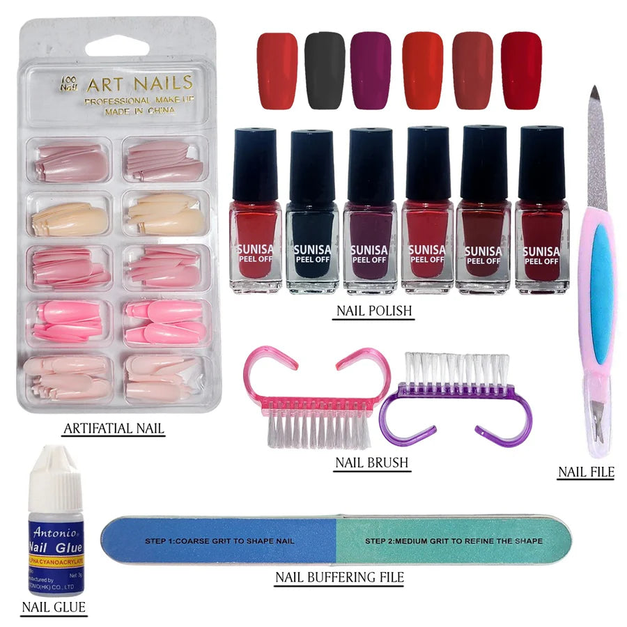 6PCS Nail Care Deal Set | Artificial Nails, Polish, Glue & Accessories