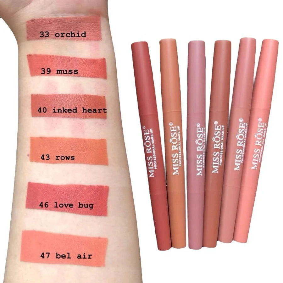 **Miss Rose 2-in-1 Lip Liner & Lipstick Set (6PCS)**