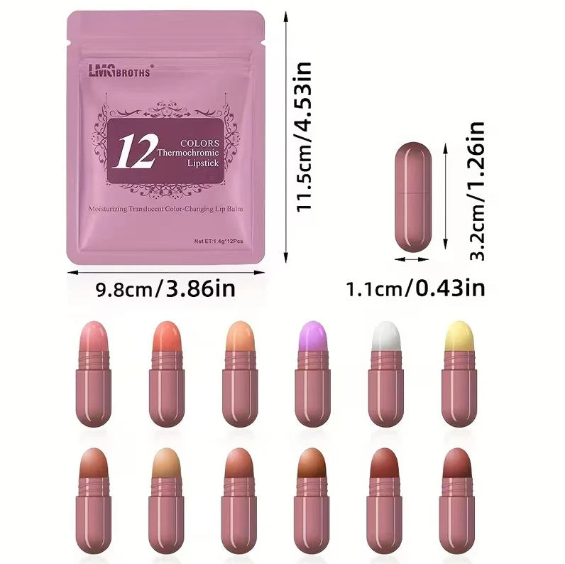 **LMG Brothers 12 Color Changing Thermochromic Lipstick Set**