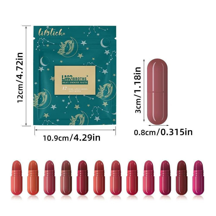 **LMG Brothers 12 Color Capsule Matte Lipstick Set**