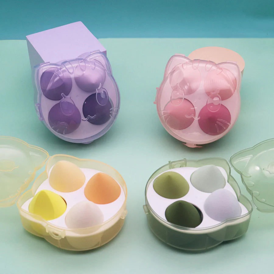 Miss Beauty 4PCS Makeup Sponge Set in Transparent Kitty Box