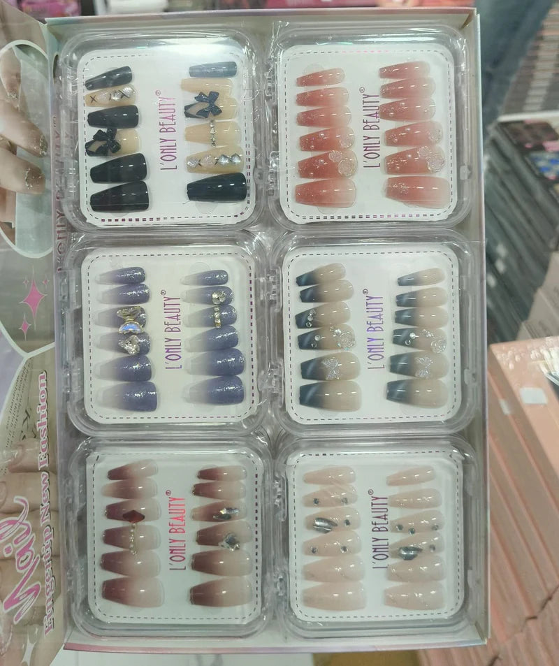 Luxury Press-On Nails with 3D Charms, Ombre Finishes, and Sparkling Rhinestones 1box*12pcs