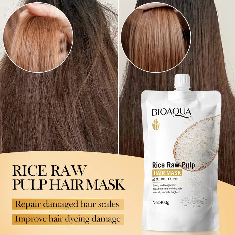 BIOAQUA Rice Raw Puip Nourishing Hydrating Rice Hair Mask Hair Care & Treatment Repair Dry Damaged Hair Deeply Nourishing Hydrating Rice Hair Mask BQY09883