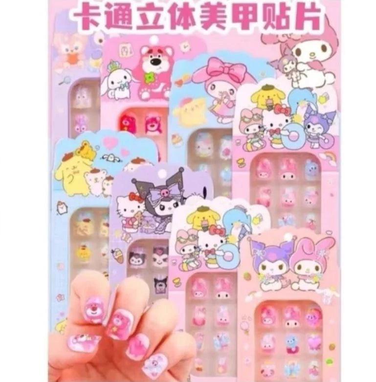 New 12 pcs Sanrio fake nails double tip nail set fake nails toy character children's character nails 1box*12pcs