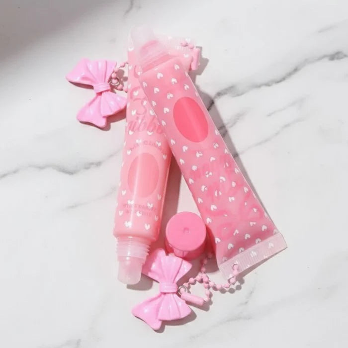 Hudamoji Silk Ribbon "Pretty in Pink" Bow-Charm Lip Gloss